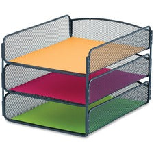 Safco Onyx Letter Tray 3 Compartment(s) - 8" Height x 9.25" Width x 11.75" Depth - Desktop - Blue - Steel - 1 Each