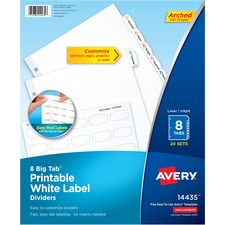Avery&reg; Big Tab Printable White Label Dividers 160 x Divider(s) - 8 - 8 Tab(s)/Set - 8.5" Divider Width x 11" Divider Length - 3 Hole Punched - White Paper Divider - White Paper Tab(s) - 20% Recycled - 20 / Box