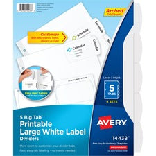 Avery&reg; Big Tab Printable Large White Label Dividers 20 x Divider(s) - 5 - 5 Tab(s)/Set - 8.5" Divider Width x 11" Divider Length - 3 Hole Punched - White Paper Divider - White Paper Tab(s) - 20% Recycled - 4 / Pack