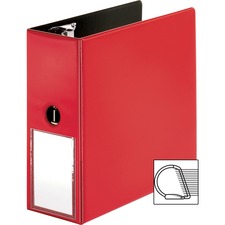 Business Source 5" D-Ring Binder 5" Binder Capacity - 1050 Sheet Capacity - Fastener(s): Slant D-Ring - Pocket(s): Internal - Red - Transparent, Lay Flat, Label Holder, Spine - 1 Each