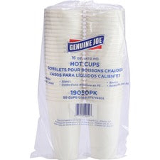 Genuine Joe 16 oz Disposable Hot Cups 16 fl oz - White - Polyurethane - Coffee, Hot Drink, Picnic, Company, Tea, Hot Chocolate, Beverage - 50/Pack - 20 / Carton