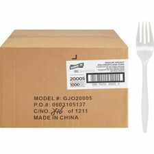 Genuine Joe Individually Wrapped Fork 1 Piece(s) - Fork - 1 x Fork - Disposable - White - 1000 / Carton