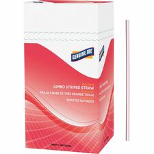Genuine Joe Jumbo Striped Straws 7.8" Length - Plastic - Red, White - 500 / Box
