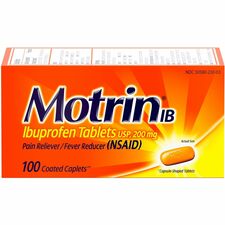 Motrin IB Ibuprofen Tablets For Fever, Common Cold, Headache, Backache, Muscular Pain, Arthritis, Toothache - 100 / Box