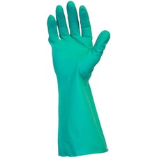 Safety Zone Green Flock Lined Nitrile Gloves 15 mil Thickness x 13" Glove Length - Chemical Protection - Small Size - Green - Raised Diamond Grip - For Dishwashing, Cleaning, Meat Processing - 1 Dozen