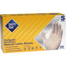 Safety Zone Powdered Natural Latex Gloves 9.65" Glove Length - Polymer Coating - Small Size - Natural - Allergen-free, Silicone-free, Powdered - 100 / Box