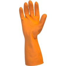 Safety Zone Orange Neoprene Latex Blend Flock Lined Latex Gloves 28 mil Thickness x 12" Glove Length - Chemical Protection - X-Large Size - Orange - Fish Scale Grip, Flock-lined - For Dishwashing, Cleaning, Meat Processing - 1 Dozen