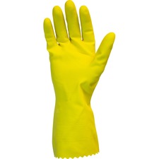 Safety Zone Yellow Flock Lined Latex Gloves 18 mil Thickness x 12" Glove Length - Chemical Protection - X-Large Size - Yellow - Fish Scale Grip, Flock-lined - For Dishwashing, Cleaning, Meat Processing - 1 Dozen