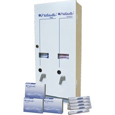 Impact Dual Vendor Hygiene Dispenser 12 x Sanitary Napkin, 19 x Tampon - 24" Height x 10.8" Width x 5.5" Depth - Metal - White - Window, Locking Coin Box - 1 Each
