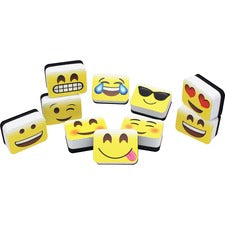 Ashley Emoting Mini Whiteboard Erasers 2" Width x 1.25" Length - Lightweight, Comfortable Grip - Multicolor - 10 / Pack