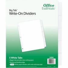 Avery&reg; Office Essentials Big Tab Write-On Tab Dividers 60 x Divider(s) - 5 Write-on Tab(s) - 5 - 5 Tab(s)/Set - 8.5" Divider Width x 11" Divider Length - 3 Hole Punched - White Paper Divider - White Paper Tab(s) - 48 / Carton