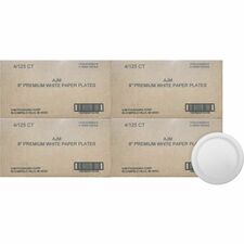 AJM 9" Dinnerware Paper Plates Disposable - 9" Diameter - White - Paper Body - 125/Pack - 4 / Carton