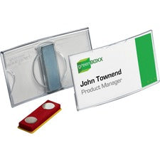 DURABLE Delux Convex Name Badge Holder 1.6" Height x 3" Width - Acrylic - Transparent - Magnetic - 25 / Box