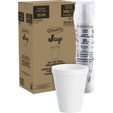 Dart J Cup 10 oz Insulated Foam Cups 10 fl oz - White - Foam - Beverage - 25/Bag - 40 / Carton