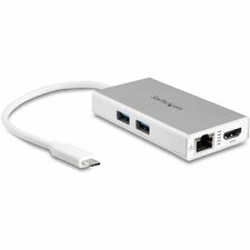 StarTech.com Docking Station for Notebook - 60 W - USB Type C - 1 Displays Supported - 4K - 4096 x 2160, 3840 x 2160 - 2 x USB Ports - 2 x USB 3.0 - 2 x USB Type-A Ports - USB Type-A - USB Type-C - Network (RJ-45) - HDMI - Silver, White - Wireless LAN - W