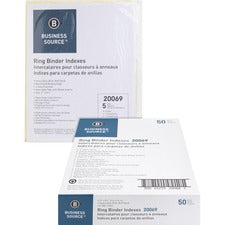 Business Source Buff Stock Ring Binder Indexes 8 x Divider(s) - Blank Tab(s) - 8 Tab(s)/Set - 1.25" Tab Width - 8.5" Divider Width x 11" Divider Length - Letter - 3 Hole Punched - Clear Buff Paper Divider - Clear Tab(s) - 50 / Box