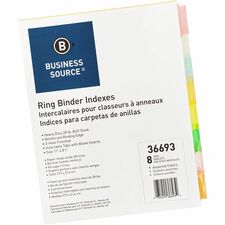 Business Source Insertable Tab Ring Binder Indexes 8 Blank Tab(s) - 1.50" Tab Width - 8.5" Divider Width x 11" Divider Length - Letter - 3 Hole Punched - Multicolor Tab(s) - Tear Resistant, Reinforced Edges, Punched, Insertable Tab - 50 / Box