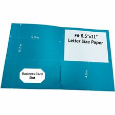 Business Source Letter Portfolio 8 1/2" x 11" - 125 Sheets Capacity - 2 Inside Front & Back Pocket(s) - Teal - 25 / Box
