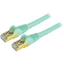 StarTech.com Cat6a Ethernet Patch Cable - Shielded (STP) - 12 ft., Aqua 12 ft Category 6a Network Cable for Docking Station, Network Device, Notebook, Desktop Computer, Hub, Switch, Router, Print Server, Patch Panel, PoE-enabled Device, VoIP Device - Firs