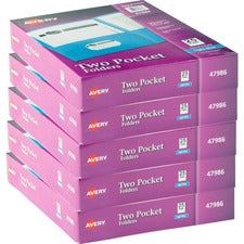 Avery&reg; Letter Pocket Folder 8 1/2" x 11" - 40 Sheets Capacity - 2 Internal Pocket(s) - Light Blue - Embossed - 25/Box - 5 / Carton