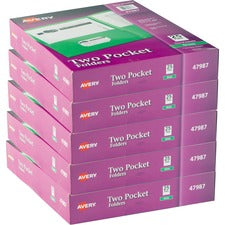 Avery&reg; Letter Pocket Folder 8 1/2" x 11" - 40 Sheets Capacity - 2 Internal Pocket(s) - Embossed Paper - Green - Embossed - 25/Box - 5 / Carton