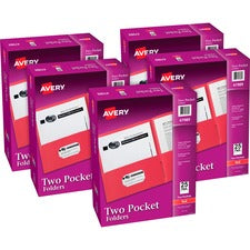 Avery&reg; Letter Pocket Folder 8 1/2" x 11" - 40 Sheets Capacity - 2 Internal Pocket(s) - Embossed Paper - Red - Embossed - 25/Box - 5 / Carton