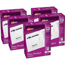 Avery&reg; Letter Pocket Folder 8 1/2" x 11" - 40 Sheets Capacity - 2 Internal Pocket(s) - Embossed Paper - White - Embossed - 25/Box - 5 / Carton