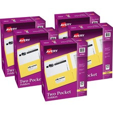 Avery&reg; Letter Pocket Folder 8 1/2" x 11" - 40 Sheets Capacity - 2 Internal Pocket(s) - Embossed Paper - Yellow - Embossed - 25/Box - 5 / Carton