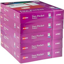 Avery&reg; Letter Pocket Folder 8 1/2" x 11" - 40 Sheets Capacity - 2 Internal Pocket(s) - Embossed Paper - Assorted - Embossed - 25/Box - 5 / Carton