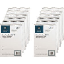 Business Source Steno Notebook 60 Sheets - Wire Bound - Gregg Ruled Margin - 15 lb Basis Weight - 6" x 9" Sheet Size - White Paper - Stiff-back - 12 / Pack