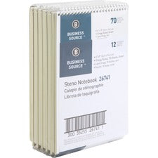 Business Source Steno Notebook 70 Sheets - Wire Bound - Gregg Ruled Margin - 15 lb Basis Weight - 6" x 9" Sheet Size - Green Paper - Stiff-back - 12 / Pack