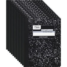 Mead Wide Ruled Composition Notebook 100 Sheets - Sewn - 7 1/2" x 9 3/4" Sheet Size - White Paper - Black Marble Cover - 12 / Carton