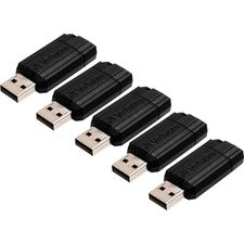 Verbatim PinStripe USB Flash Drives 16 GB - USB 2.0 - Black - 5 / Bundle