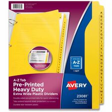 Avery&reg; Heavy-Duty Plastic A-Z Industrial Dividers 26 x Divider(s) - 26 Tab(s) - A-Z - 26 Tab(s)/Set - 8.5" Divider Width x 11" Divider Length - 3 Hole Punched - Yellow Plastic Divider - Yellow Plastic Tab(s) - 26 / Set