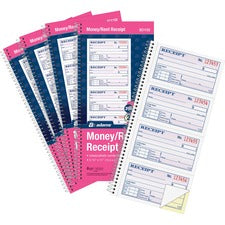 Adams Spiral 2-part Money/Rent Receipt Book 200 Sheet(s) - Spiral Bound - 2 Part - 11" x 5.25" Form Size - White, Canary - Assorted Sheet(s) - 5 / Pack
