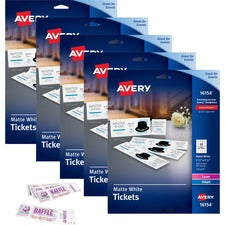 Avery&reg; Blank Tickets with Tear-Away Stubs 1 3/4" Width x 5 1/2" Length - Laser, Inkjet - Matte White - 20 / Sheet - 200/Pack - 5 / Carton