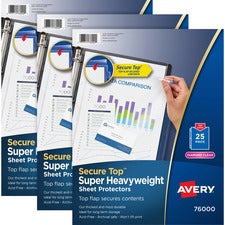 Avery&reg; Secure Top Sheet Protectors For Letter 8 1/2" x 11" Sheet - 3 x Holes - Ring Binder - Top Loading - Clear - Polypropylene - 25/Pack - 3 / Bundle