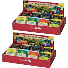 Bigelow&reg; Assorted Flavor Herbal Tea, Black Tea, Green Tea Bag Herbal Tea, Black Tea, Green Tea - 64/Box - 2 / Bundle
