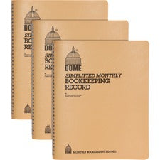 Dome Bookkeeping Record Book 128 Sheet(s) - Wire Bound - 8.75" x 11.25" Sheet Size - White Sheet(s) - Beige Cover - Recycled - 3 / Bundle