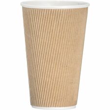 Genuine Joe 16 oz Rippled Hot Cups 16 fl oz - Brown - Hot Drink, Hot Drink, Beverage - 25/Pack - 5 / Bundle