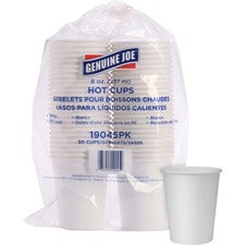 Genuine Joe 8 oz Disposable Hot Cups 8 fl oz - White - Polyurethane - Hot Drink, Hot Drink, Beverage - 50/Pack - 5 / Bundle
