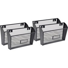 Lorell Mesh Wire Wall Pockets 6.63" Height x 12.62" Width x 4.75" Depth - Black - 4 / Carton