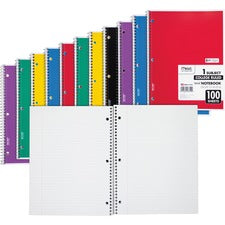 Mead One-subject Spiral Notebook 100 Sheets - Spiral - College Ruled Front Ruling - 8" x 10 1/2" Sheet Size x 8" Width x 10.5" Length - White Paper - Back Board - 12 / Bundle