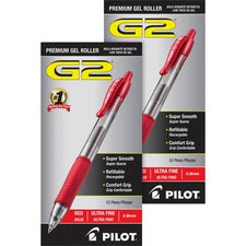 Pilot G2 Premium Gel Roller Retractable Pens 0.38 mm Ultra Fine Pen Point - Refillable - Retractable - Red Ink - Gel-based - Clear Barrel - 1 Dozen/Box - 2 / Bundle