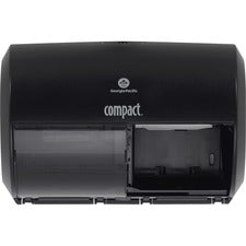 Compact 2-Roll Side-by-Side Coreless High-Capacity Toilet Paper Dispenser 2000 x Sheet - 7.1" Height x 10.1" Width x 6.8" Depth - Black - Lockable - 1 Each