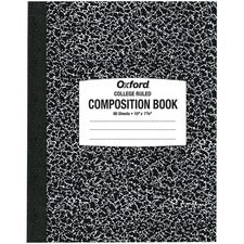 Oxford Tops College-ruled Composition Notebook 80 Sheets - Stitched - 7 7/8" x 10" Sheet Size - White Paper - Black Marble Cover - 1 Each
