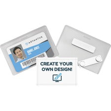Advantus DIY Magnetic Name Badge Kit Horizontal - 3.8" Width x 2.5" Depth - Plastic - White, Clear - Magnetic - 20 / Pack