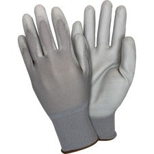 Safety Zone Gray Coated Knit Gloves Polyurethane Coating - Small Size - Gray - Knitted, Comfortable, Abrasion Resistant, Machine Washable, Cut Resistant - For Food Handling, Janitorial Use, Painting, Pet Care, Food Service - 1 Dozen
