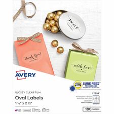 Avery&reg; Sure Feed Glossy Labels 1 1/2" Width x 2 1/2" Length - Permanent Adhesive - Oval - Laser, Inkjet - Crystal Clear - Film - 18 / Sheet - 10 Total Sheets - 180 Total Label(s) - 180 / Pack