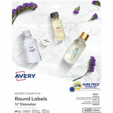 Avery&reg; Sure Feed Glossy Clear Round Labels 3/4" Diameter - Permanent Adhesive - Round - Inkjet, Laser - Crystal Clear - Film - 80 / Sheet - 5 Total Sheets - 400 Total Label(s) - 400 / Pack